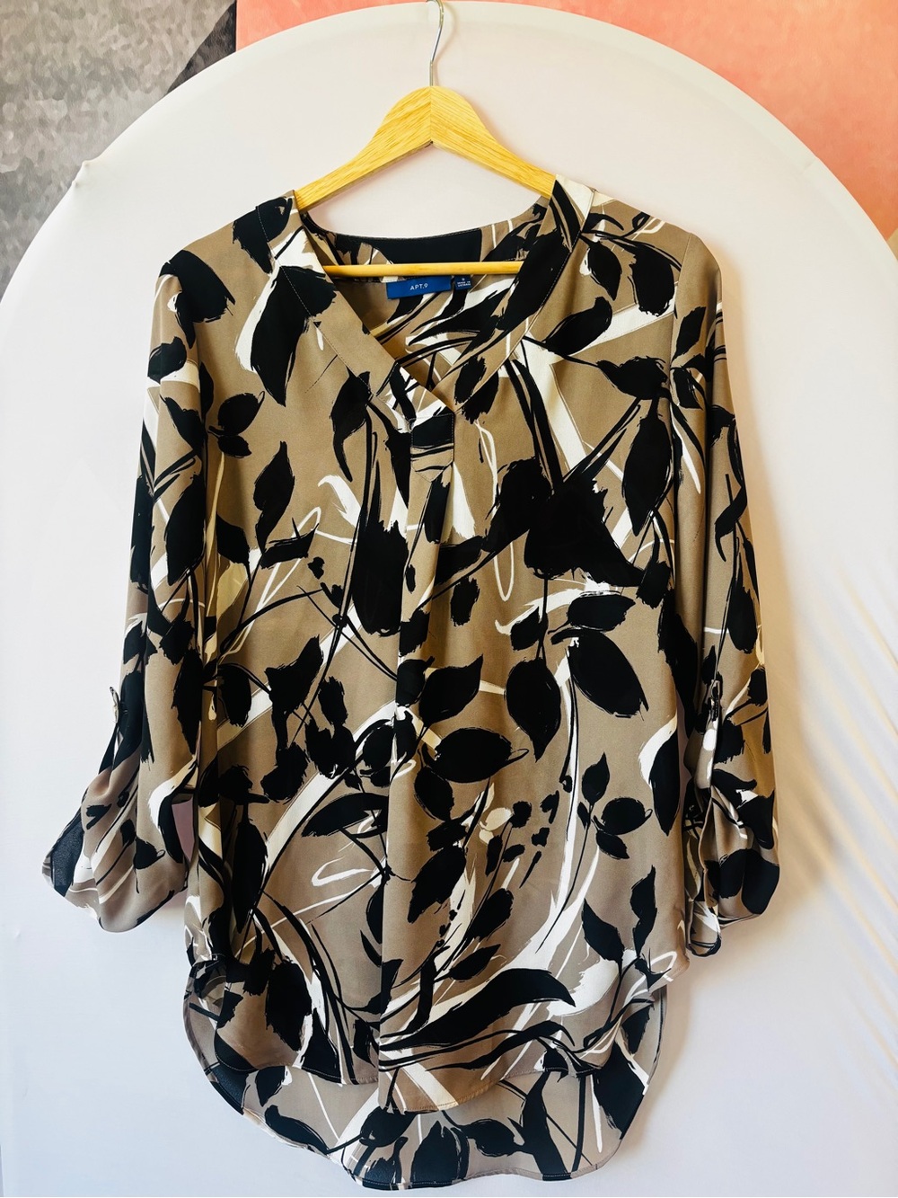 Apt. 9 Taupe Floral-Print Blouse - Black & White